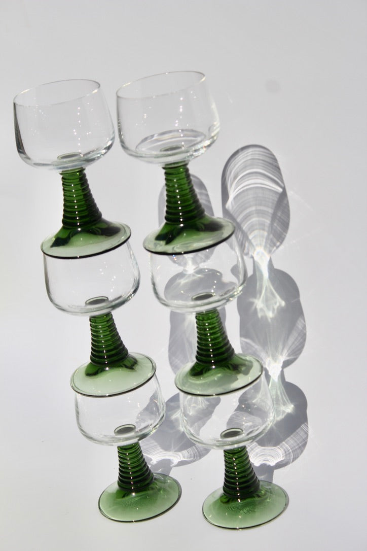 Vintage Luminarc France Ribbed Green Stem Glasses