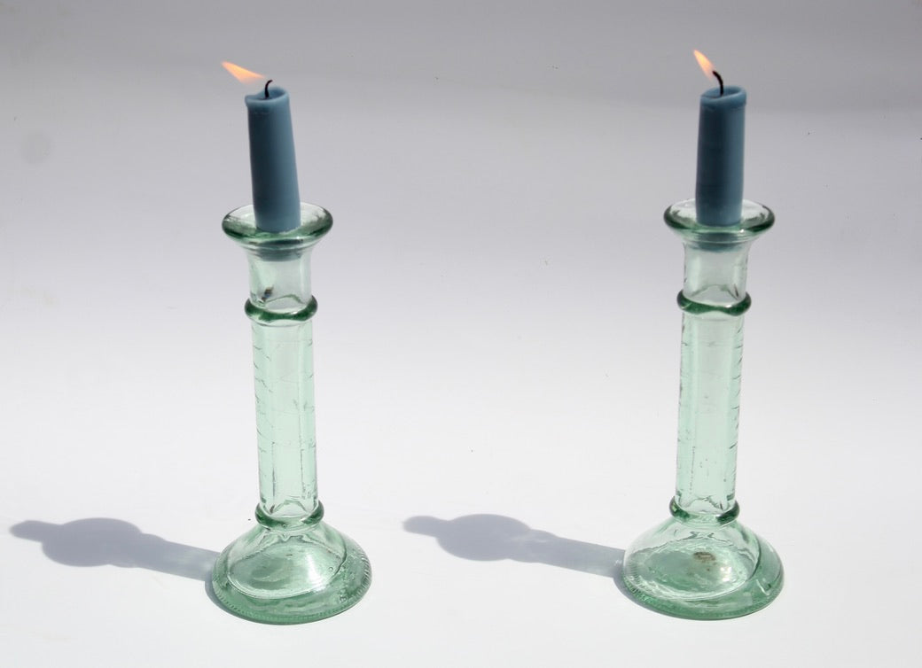 Blue glass candle holders 