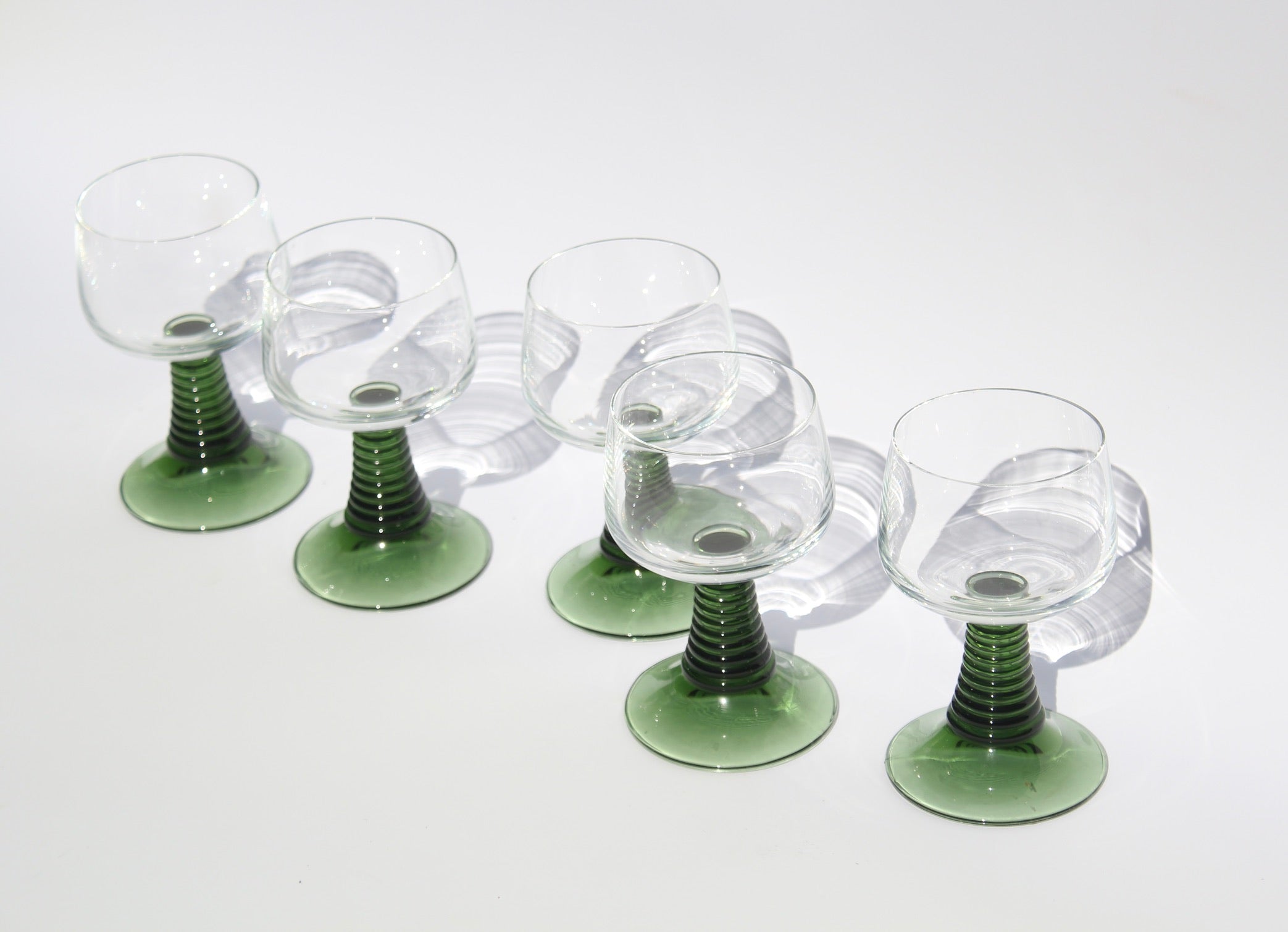 Vintage Luminarc France Ribbed Green Stem Glasses