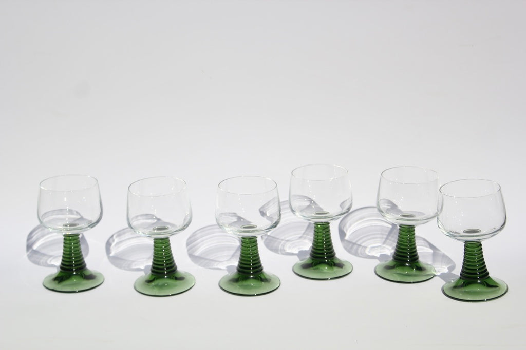 Vintage Luminarc France Ribbed Green Stem Glasses