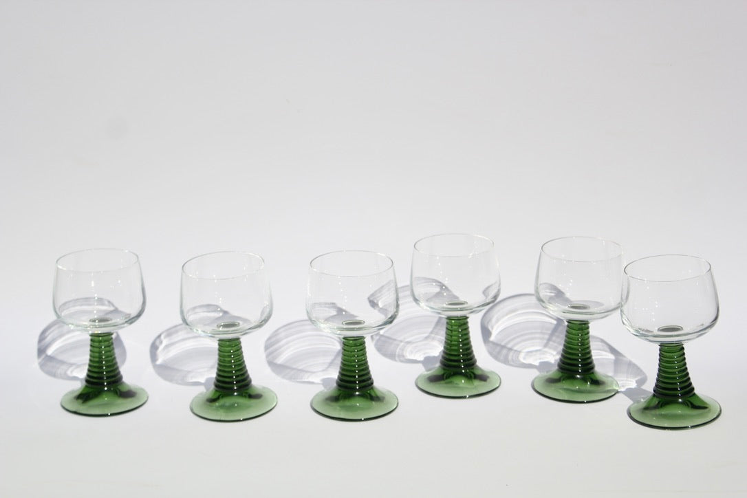 Vintage Luminarc France Ribbed Green Stem Glasses