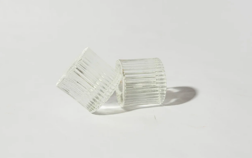 Heavy Ribbed Glass Pillar Candleholders