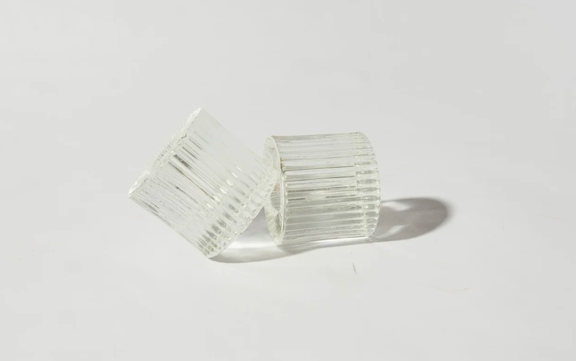 Heavy Ribbed Glass Pillar Candleholders