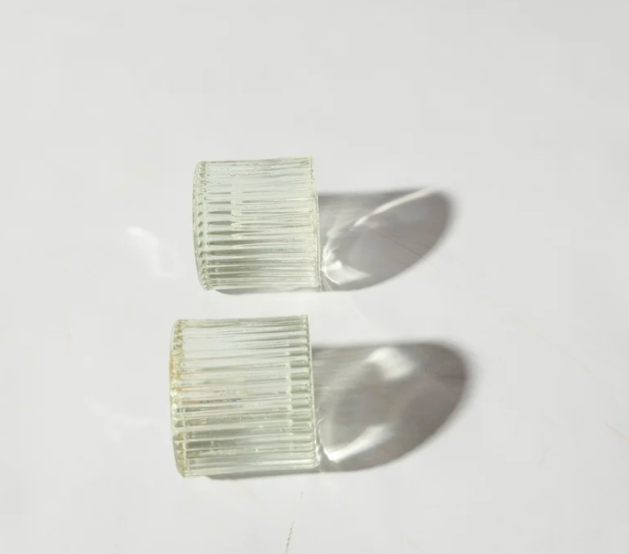 Heavy Ribbed Glass Pillar Candleholders